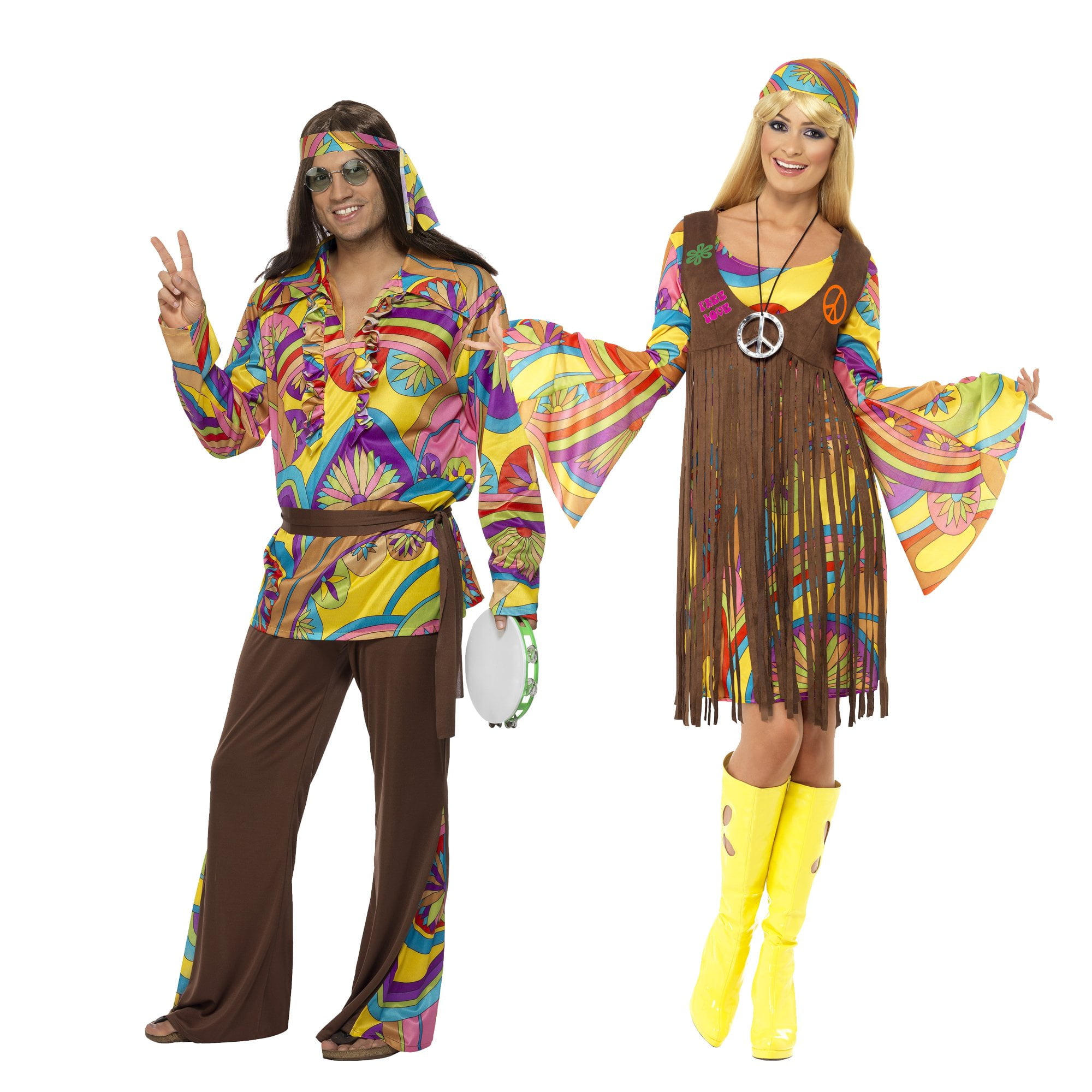 Smiffy/'s Men/'s Psychedelic Hippie Man Costume pants Shirt Headband and Belt 60