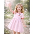 thumbnail image 2 of HILEELANG 2-8 Little Girls Pink White Stripe Cherry Summer Play Dress Size 8T, 2 of 9