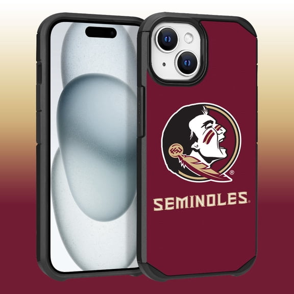 Apple iPhone 15 Plus (6.7) / Apple iPhone 14 Plus (6.7) - Licensed NCAA of Florida State University Seminoles Logo on Red Textured Dual Layer Case