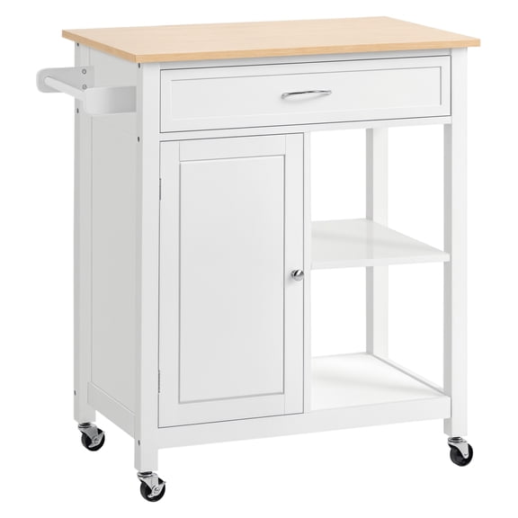 Kitchen Island Cart with Storage, Rolling Kitchen Island Solid Wood Top, Drawer, White