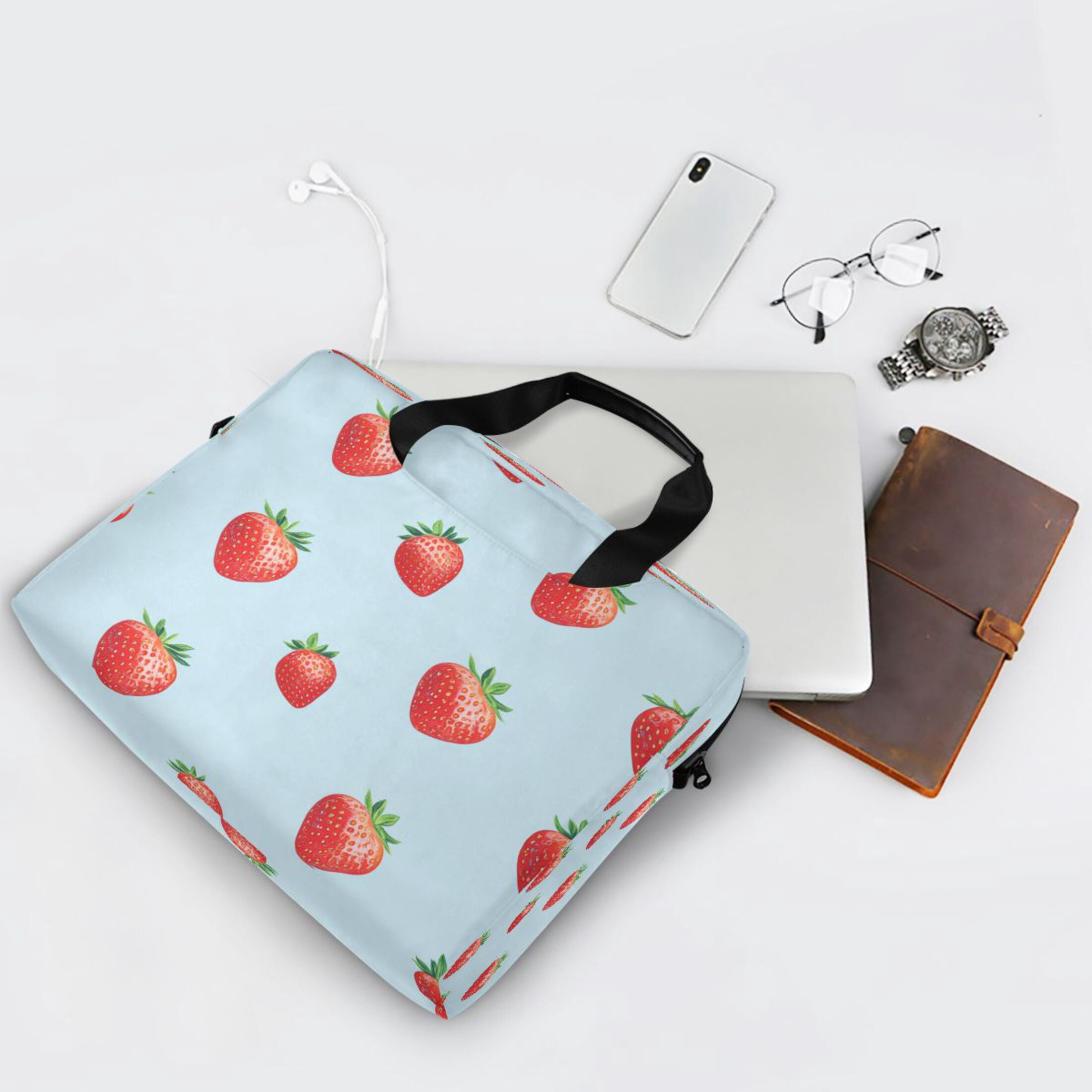 16" Laptop Tote Bag Laptop Sleeve Case Computer Briefcase for Work & Travel Strawberry