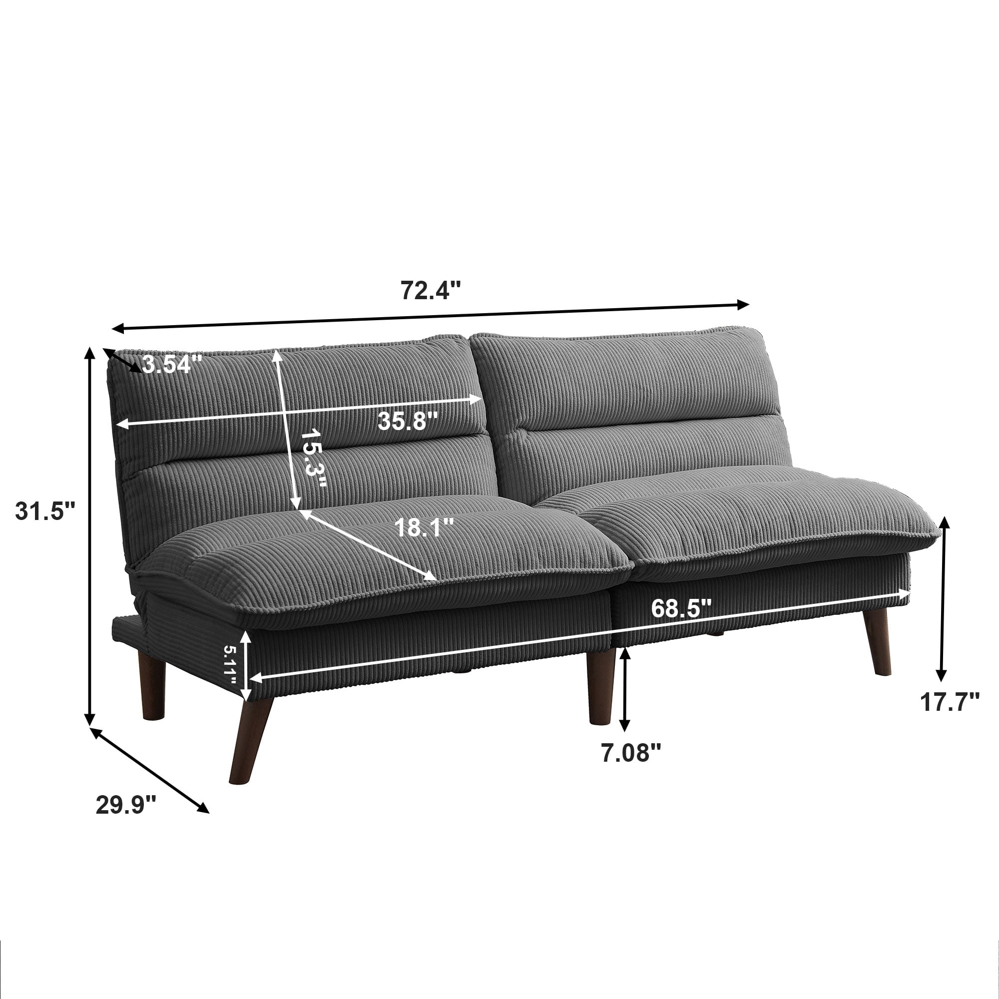 Pingliang Home 72" Futon Convertible Sofa Bed,Modern Linen Loveseat Sleeper Sofa Couch for Living Room Apartment Dorm Bedroom Office Studio,Dark Gray