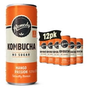 Remedy Kombucha Mango Passion Low Calorie Sugar Free, 12 Pk, 11.2 oz Cans