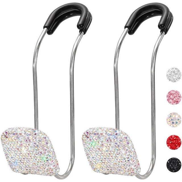 Bling - Ganchos para reposacabezas de coche, accesorios de coche, con diamantes de imitación, universal, para asiento trasero, reposacabezas, organizador de metal, soporte para vehículo para bolso, ropa, comestibles, 2 unidades (AB) Sincero Electrónica