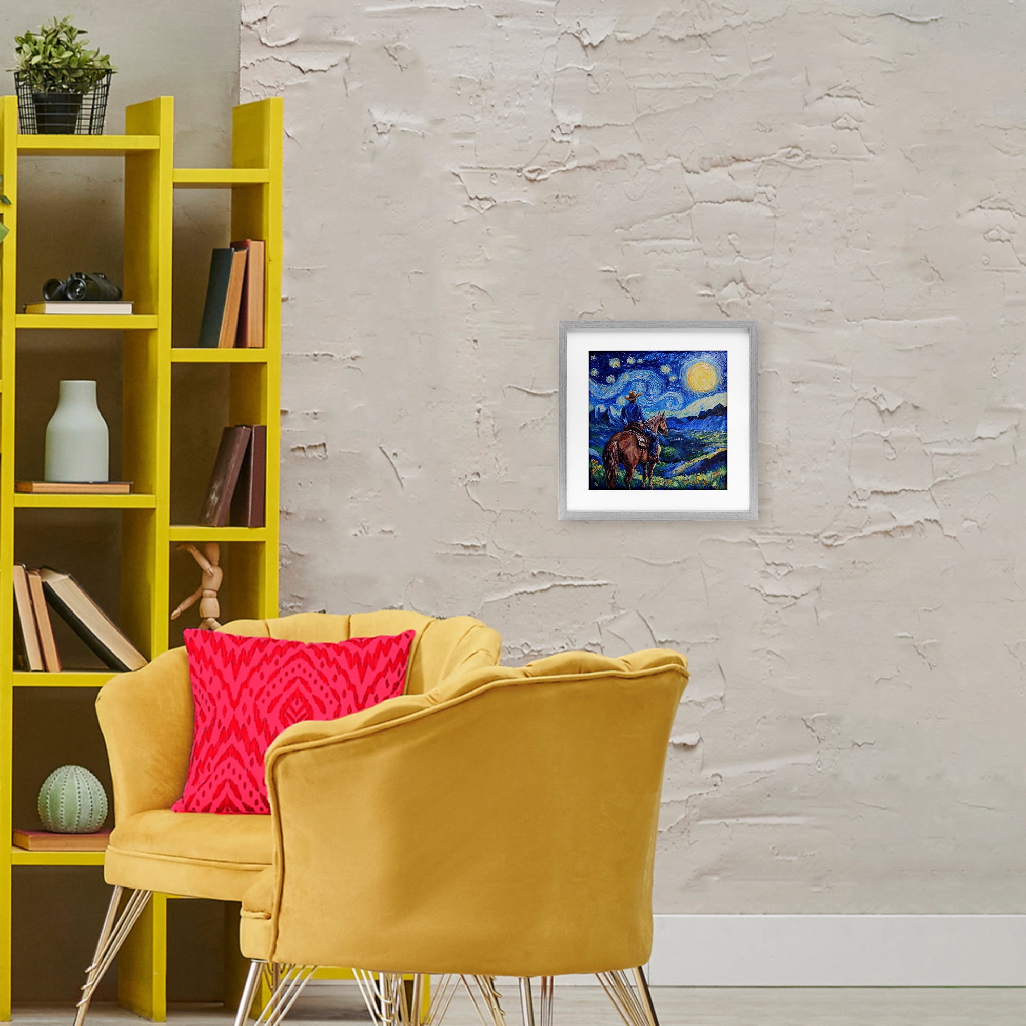 Stupell Industries Starry Night Cowboy Gray Framed Print Under Glass, design by Tina LeCour