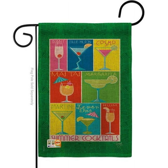 Breeze Decor BD-BV-G-117027-IP-DB-D-US12-AM 13 x 18.5 in. Summer Drinks Burlap Happy Hour & Beverages Impressions Decorative Vertical Double Sided Garden Flag