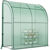 7'x3.5’x7' Lean to Greenhouse, Walk in Green House with Shelves & 2 Zipper Doors, Windproof PE Cover, Portable Steel Frame Greenhouses for Outdoors Heavy Duty, Plant Hot House$$Garden &