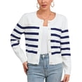 thumbnail image 1 of Charmo Cardigan d'Hiver en Tricot Rayé pour Femmes, Col Rond à Boutons, Manches Longues, Élégant, 1 of 6