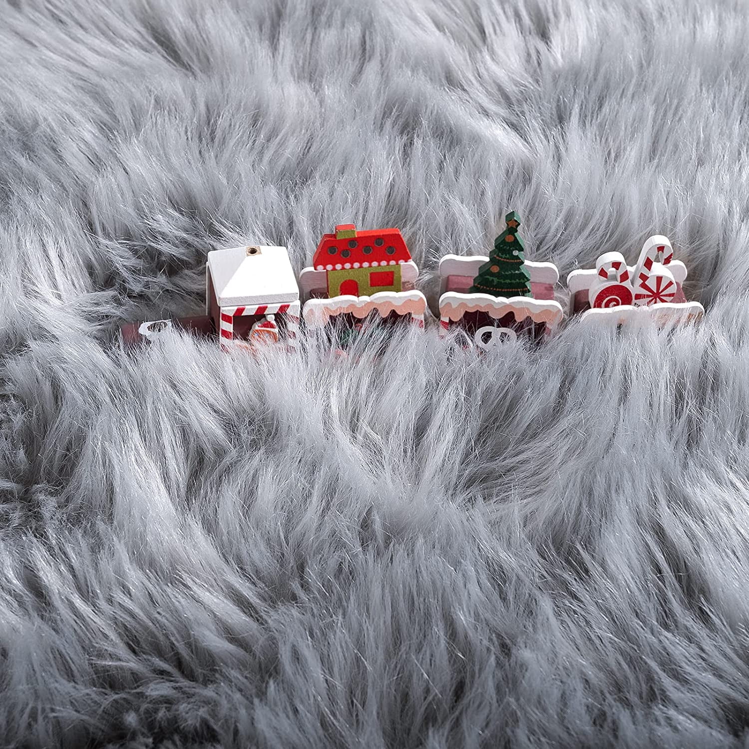 Lochas Soft Fluffy Rugs Faux Sheepskin Area Rug for Bedroom Living Room Bedside Carpet Nursery Washable Floor Mat,4'x6',Gray