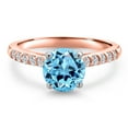 thumbnail image 3 of Gem Stone King 10K Two Tone Gold Swiss Blue Topaz and Lab Grown Diamond Engagement Ring for Women | 1.85 Cttw | Round 7MM | Gemstone November Birthstone | Size 8, 3 of 6