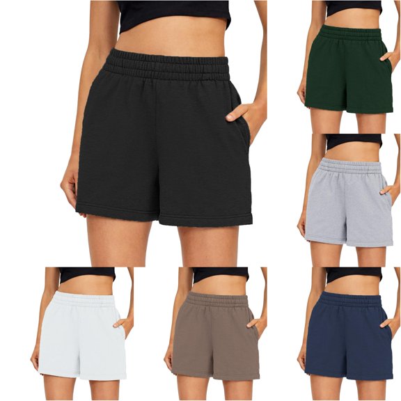XIAONU Women's Solid Casual Shorts Elastic Waist Side Pockets Shorts