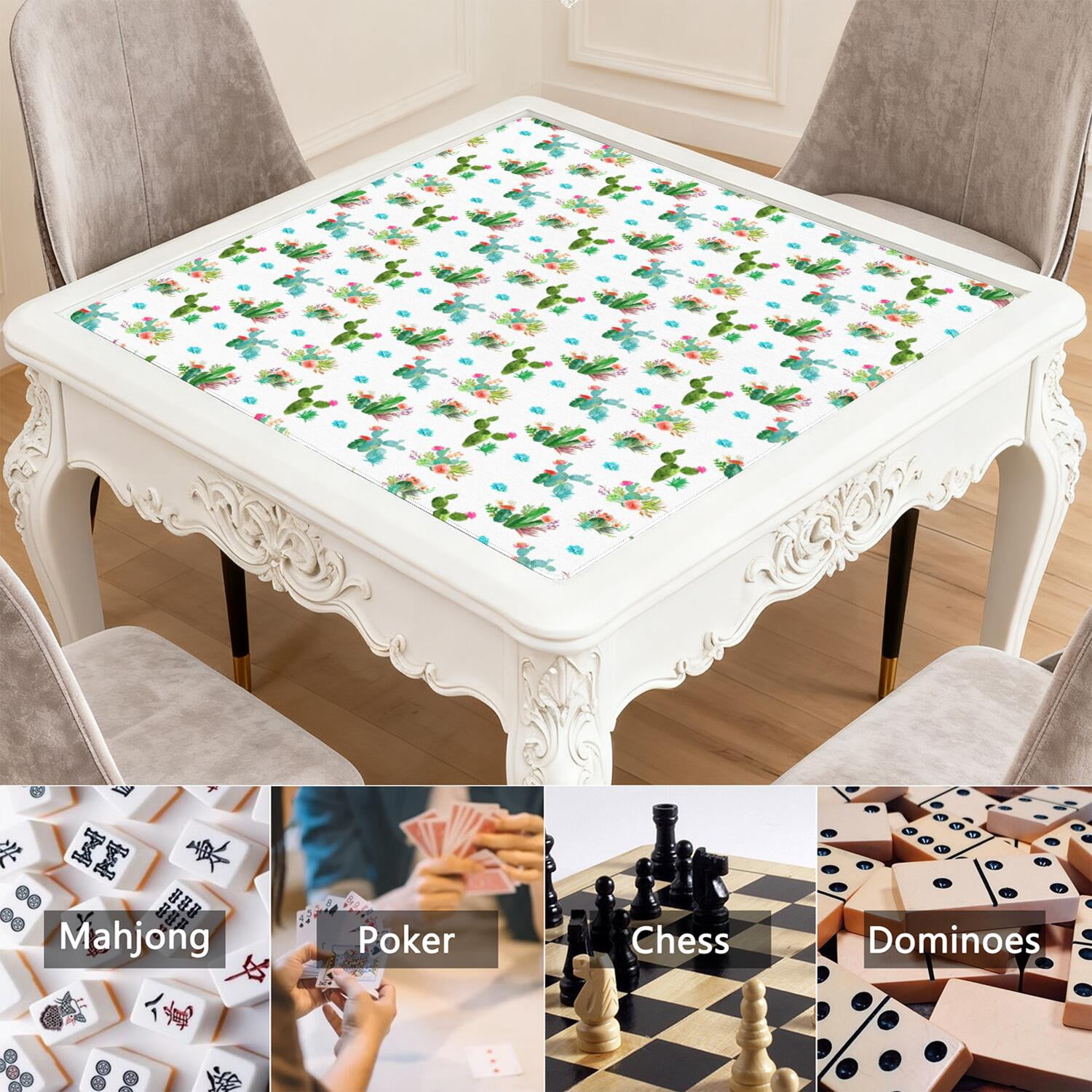 Large 31.5x31.5 Inch Plants Design Game Mat Crafted from Durable Rubber Featuring Anti-Slip Surface and Noise Dampening Properties for Mahjong Card Games
