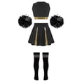 thumbnail image 2 of Alvivi Kids Girls Cheerleading Uniform Cheer Dance Costume Crop Top Pleated Skirt with Pom Pom Stock A Black&White 10, 2 of 5