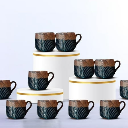 

Terra Series Ceramic Tea Coffee Cup With Handles Pack Of 12 - 320ml Each Brown Black | Microwave Safe Scratch Resistant Stain Proof | Glossy Finish | Gifting Set