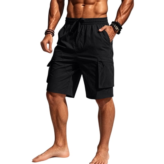 TOMVIGX Mens Workout Shorts Casual Loose Quick Dry Beach Summer Pants Lightweight Breathable Gym Shorts for Outdoor Running Training with Pockets Black L