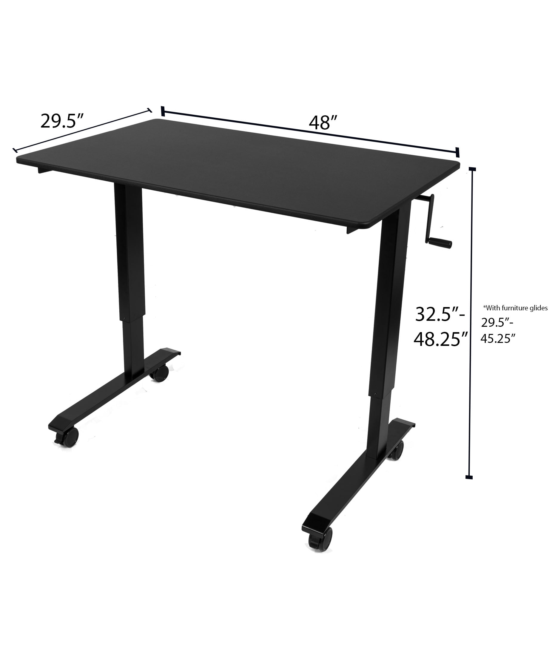 Stand Up Desk Store Crank Adjustable Height Rolling Standing Desk (Black Frame/Teak Top, 48" Wide)