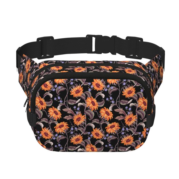 Fotbe Sunflowers Cangurera Cuadrada con Estampado de Doble Capa, Bolsa de Cintura Ajustable Mini para Hombres y Mujeres