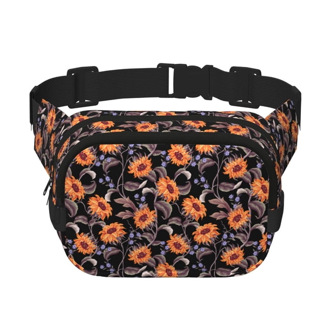 Fotbe Sunflowers Cangurera Cuadrada con Estampado de Doble Capa, Bolsa de Cintura Ajustable Mini para Hombres y Mujeres