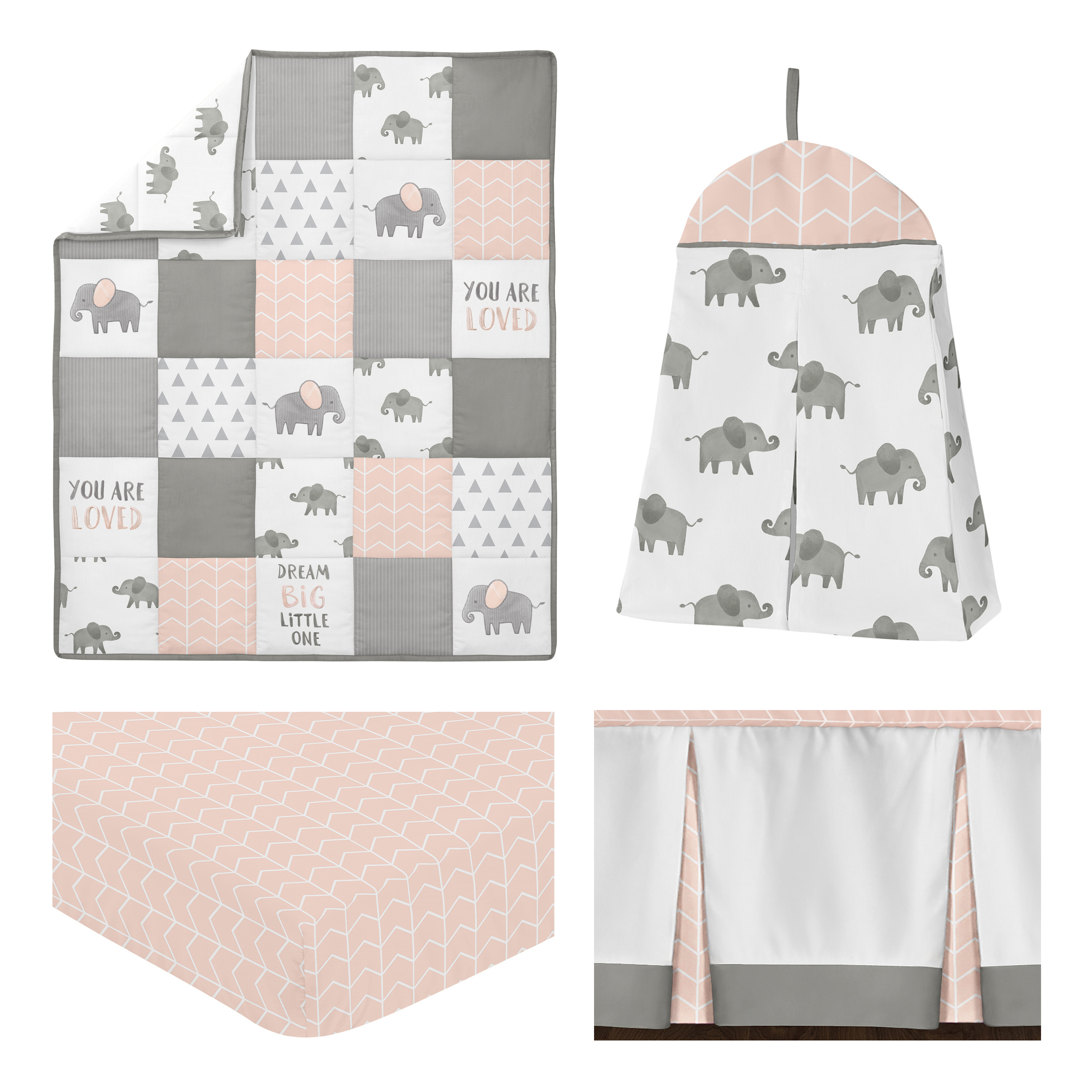 Sweet Jojo Designs Elephant Pink Grey and White 4 Piece Crib Bedding Set