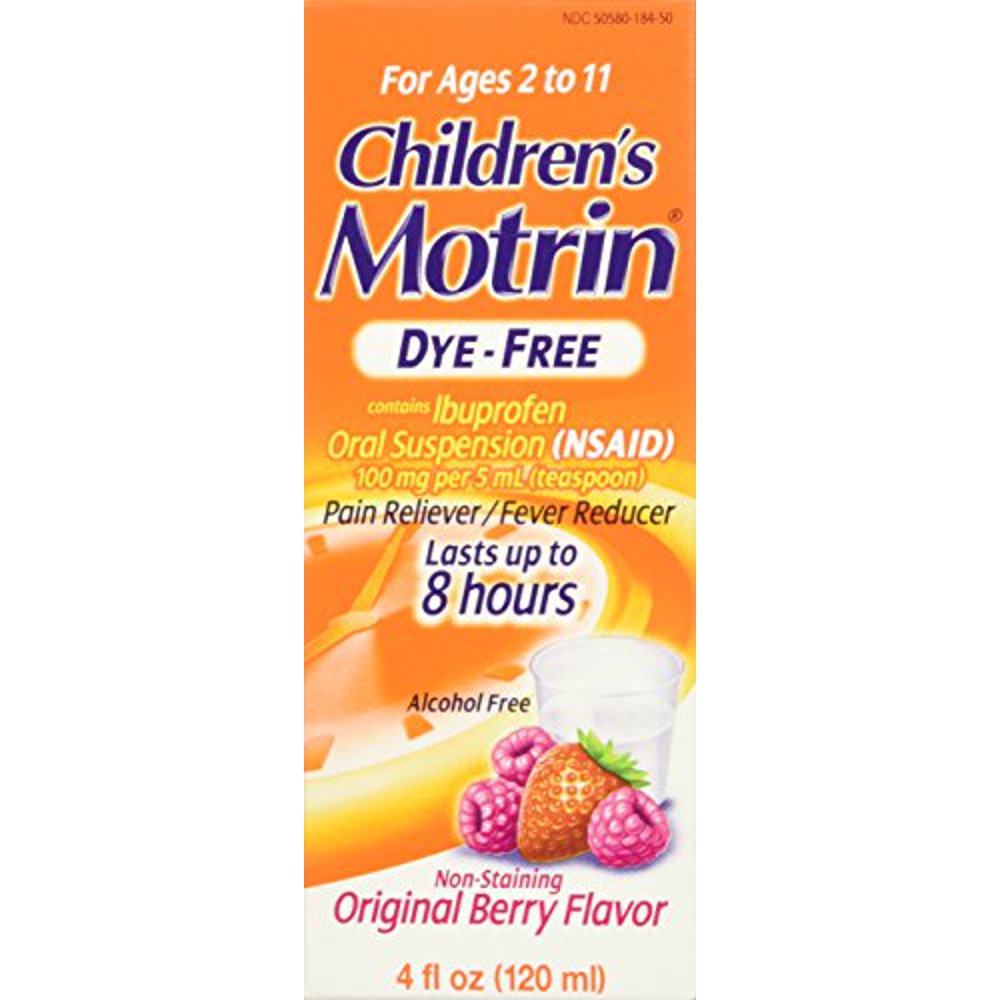 4 Pack Children's Motrin Ibuprofen Oral Suspension DyeFree Berry 4oz