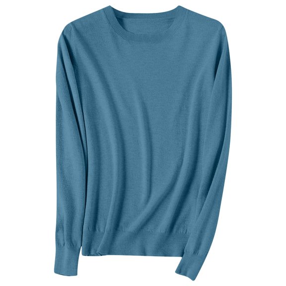 Women's Sweaters Fall Winter Cozy Pullover Lightweight Tops Casual Warm Soft Basic Long Sleeve Crewneck Shirts (L, Blue)
