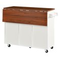 thumbnail image 4 of YIYADO 52-Inch Fluted Kitchen Island with Drop Leaves, Electrical Outlet, Kitchen Storage Cart with Adjustable Shelves, 2 Doors and 2 Drawers, Kitchen Rolling Island Table with Walnut Top, White, 4 of 5
