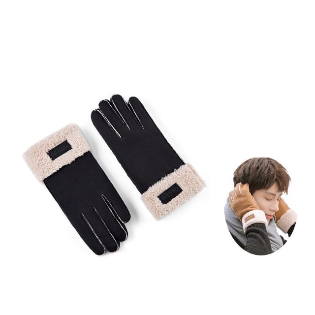 Guantes de motocicleta de gamuza gruesa y cálida para otoño/invierno, guantes acolchados C