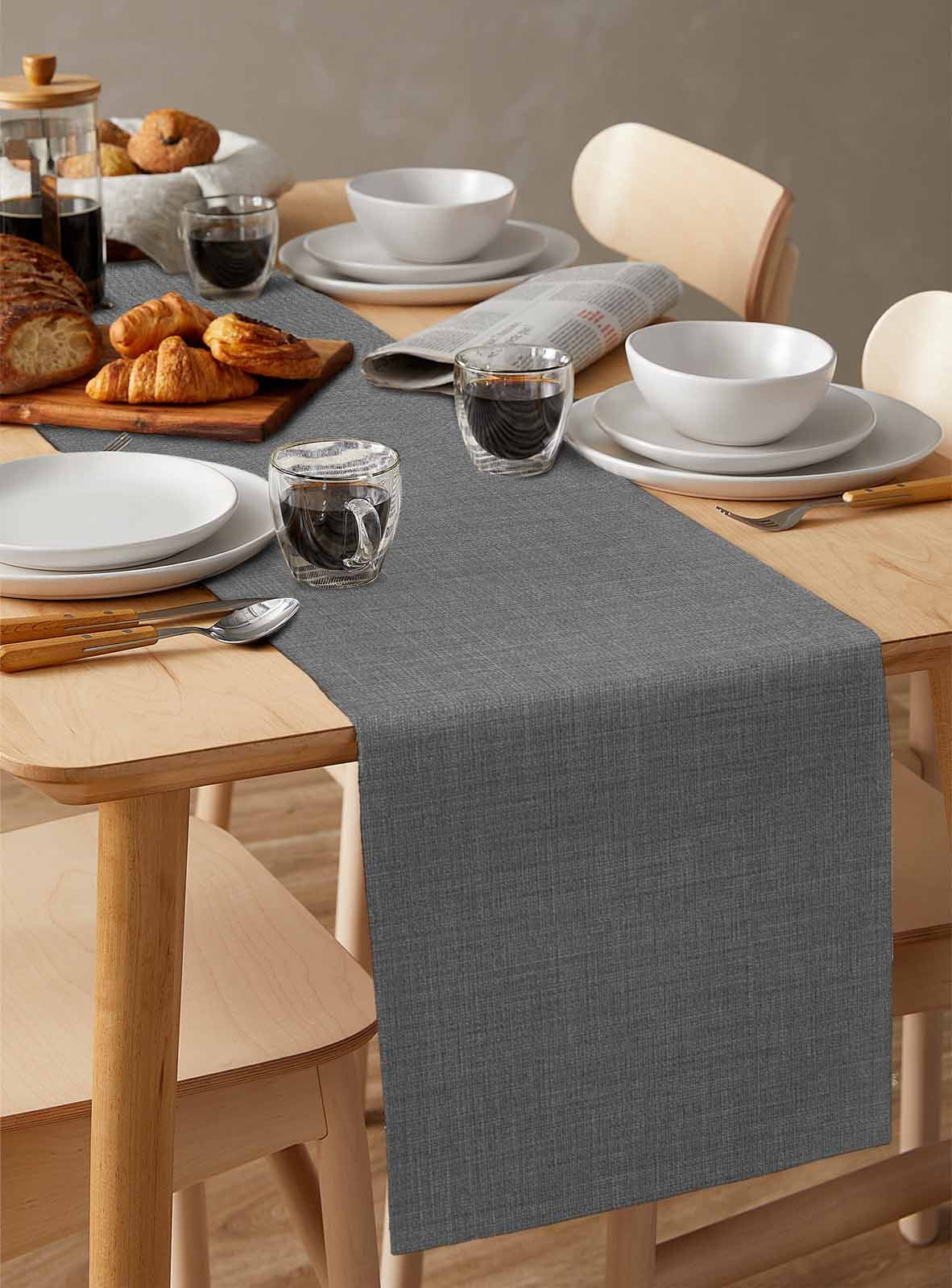 Table Runners 70 Inches Long Dress Scarves, Vintage Dark Gray Farmhouse Coffee/Dining/Kitchen Table Decor, Holiday Table Runner, Farmhouse Retro Solid Color Linen Texture 13x70 Inch