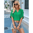 thumbnail image 4 of Blusas de Mujer de con Aberturas, Corta, Cuello en V, Estilo Informal de Negocios, Camisa de Verano Verde L, 4 of 10