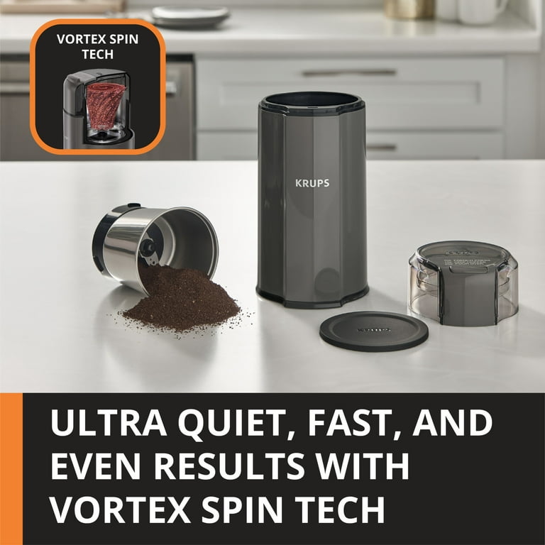Krups Silent Vortex Electric Coffee and Spice Blade Grinder Grey Gx332b50