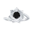 thumbnail image 4 of Lab Created Black Diamond Flower Ring with Diamond for Women - Bypass Ring, 14K White Gold, US 4.50, 4 of 8