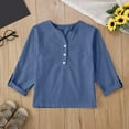 thumbnail image 2 of uikmnh Cute Tops for Teens Linen V-Neck Blouse for Girls 3/4 Sleeve Loose Fit Button Down Tee Solid Color Summer Holiday Casual Top Size:11-12 Years, 2 of 7