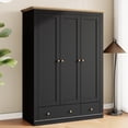 thumbnail image 4 of Modern Wood 3 Doors Armoire Wardrobe Closet with 2 Drawers,70.1" Tall Wooden Wardrobe Cabinet with Hanging Rail and Shelve for Bedroom, Natural +Black, 4 of 8