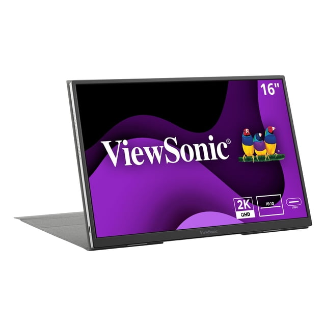 ViewSonic VG1656-2K Monitor portátil IPS WQXGA 1600p de 16 pulgadas con USB C de 65 W con alimentación bidireccional y cubierta inteligente con soporte incorporado