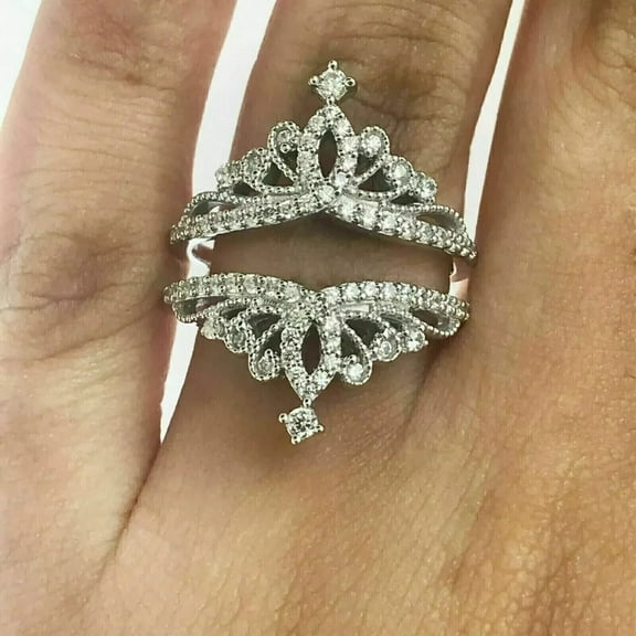 2.00Ct Round Simulated Diamond Women's Enhancer Wrap Wedding Ring 14K White Gold Plated 925 Silver