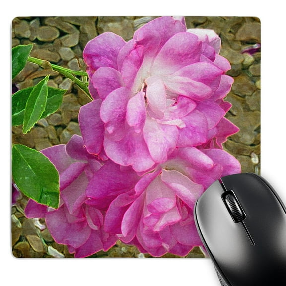 3dRose, Pink Roses with accented edges done digitally, MousePad