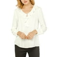 thumbnail image 3 of Allegra K Women's Ruffle V Neck Office Button Front Vintage Blouse, 3 of 7