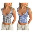 thumbnail image 5 of Douhoow Women's Plaid Tank Tops Summer Vest Sleeveless Button Down Lace Trim Crop Tops, 5 of 6