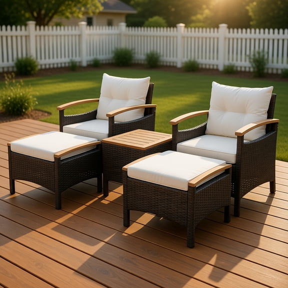 Yardi Yard 3 Pieces Patio Rattan Furniture Set, Outdoor Furniture Garden Conversation Sets with Removable Cushion-Off Navy