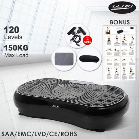 Message Plate (Genki Vibration Plate Exercise Platform, Massage Machine, 120 Levels,10 Auto Program, Includes Remote Control, Poster, 2 Bands, Anti-Slip Mat & Cover For Home Workout)