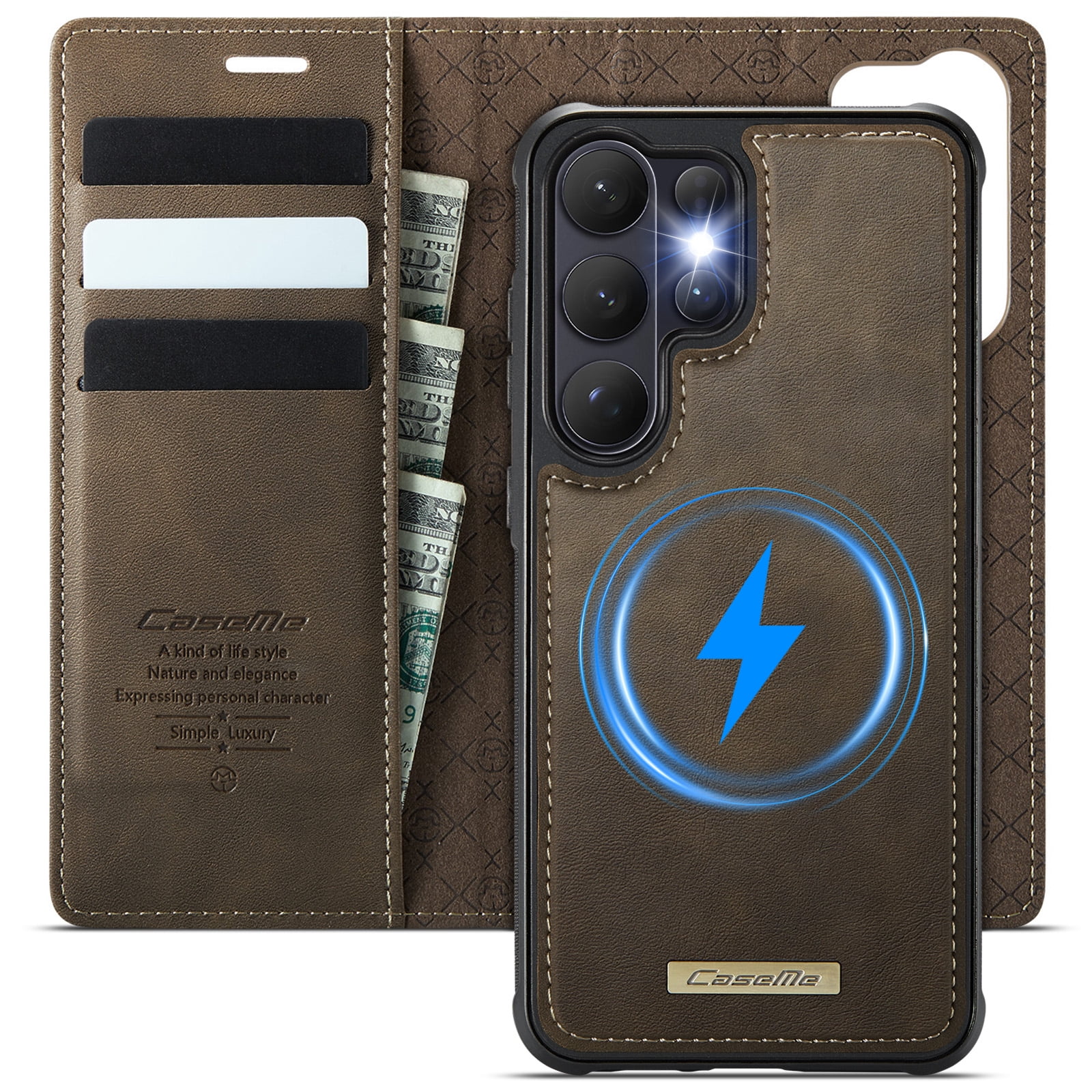 New Phone Case For Samsung Galaxy S26 Ultra, Business Leather Shockproof Flip Stand RFID Card Slots 2-in-1 Detachable Magnetic Wallet Case Cover,Coffee