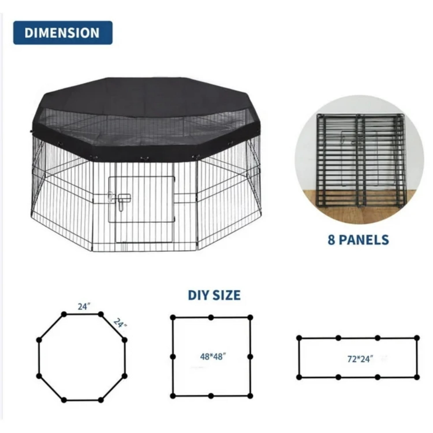 Suchown 24'' Foldable Dog Playpen with Top & 8 Panels, Durable Pet Playpen for Indoor/Outdoor Use, Customizable Shape with UV Protection & Ground Stakes