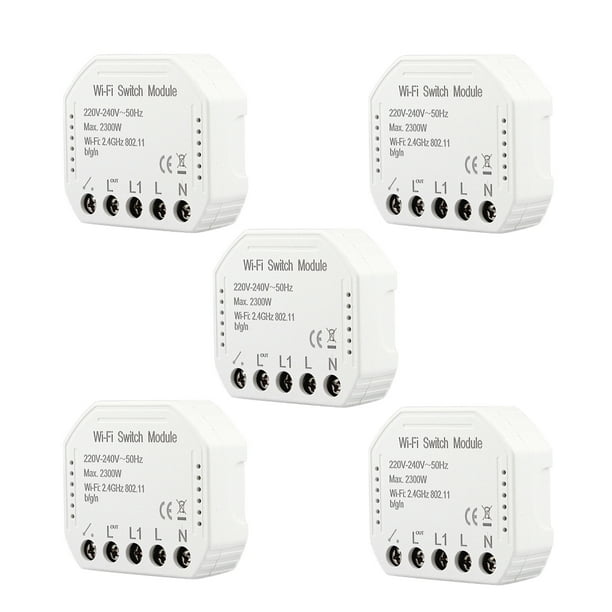 Módulo de interruptor Interruptor de relé inteligente WiFi Luz para el hogar Módulo de control remoto inalámbrico de 2 vías y 1 banda, 5 piezas Inevent EL001879-04B