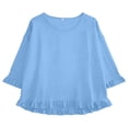 thumbnail image 5 of Wang6 Womens 3/4 Sleeve Tops Elegant Crew Neck Ruffle Trim Tshirts Ladies Causal Solid Going out Tees Shirts BU1 0713-3/4 sleeve tshirts XXL, 5 of 5