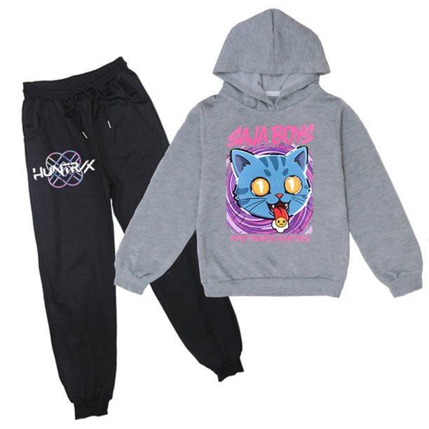 Demon Pop Hunters Movie Hooded Sweatshirt Set,Rumi,Mira Zoey Kids Long Sleeve Sweatshirt,Saja Boys, Huntrix Tshirt, Gift for Fans