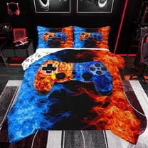 Castle Fairy Abstract Game Controller Boy Girl Bedding Comforter Set 2pcs,Gradient Teens Game Gamepads Twin Comforter Sets Microfiber,Blue Orange Red Ombre Breathable Bedding Set