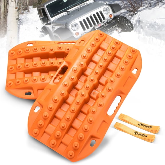 BUNKER INDUST Off Road Traction Boards, 2 Pcs Short Recovery Track Traction Mats for 4WD Mud, Sand, Snow Ramps-Orange Tire Traction Tool (Without Strap)