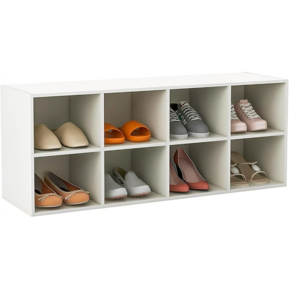THJTDH 8 Cubbies Shoe Storage Bench, Shoe Organizer with 500 LBS Weight Capacity, Cubby Shoe Rack Storage Cabinet for Entryway, Hallway, Living Room and Bedroom (White)
