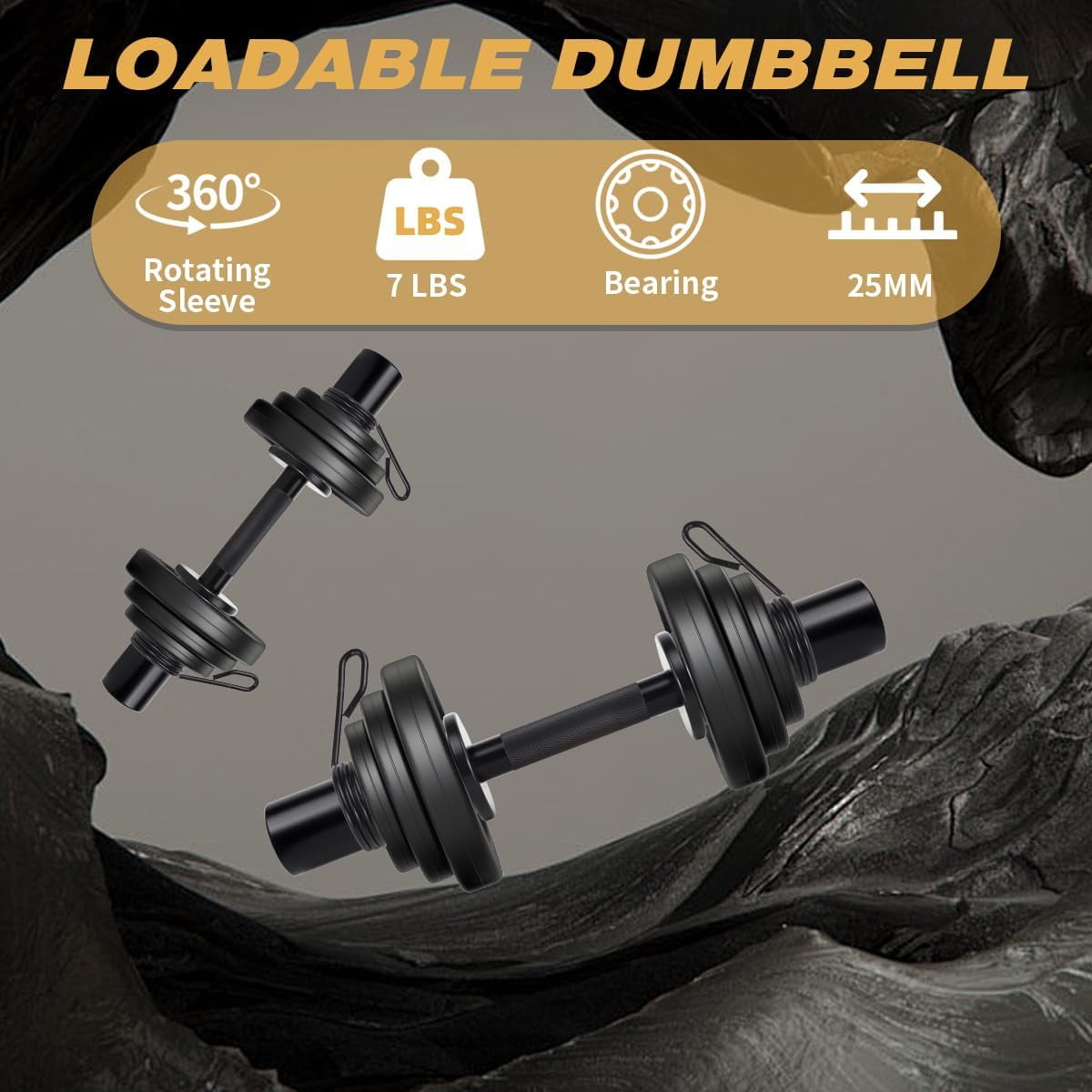 16 Inch Olympic Dumbbell Handles Pair with Rotating Sleeves & Spring Collars for 2-Inch Weight Plates, Heavy Duty Steel Barbell Set for Home Gym Strength Training