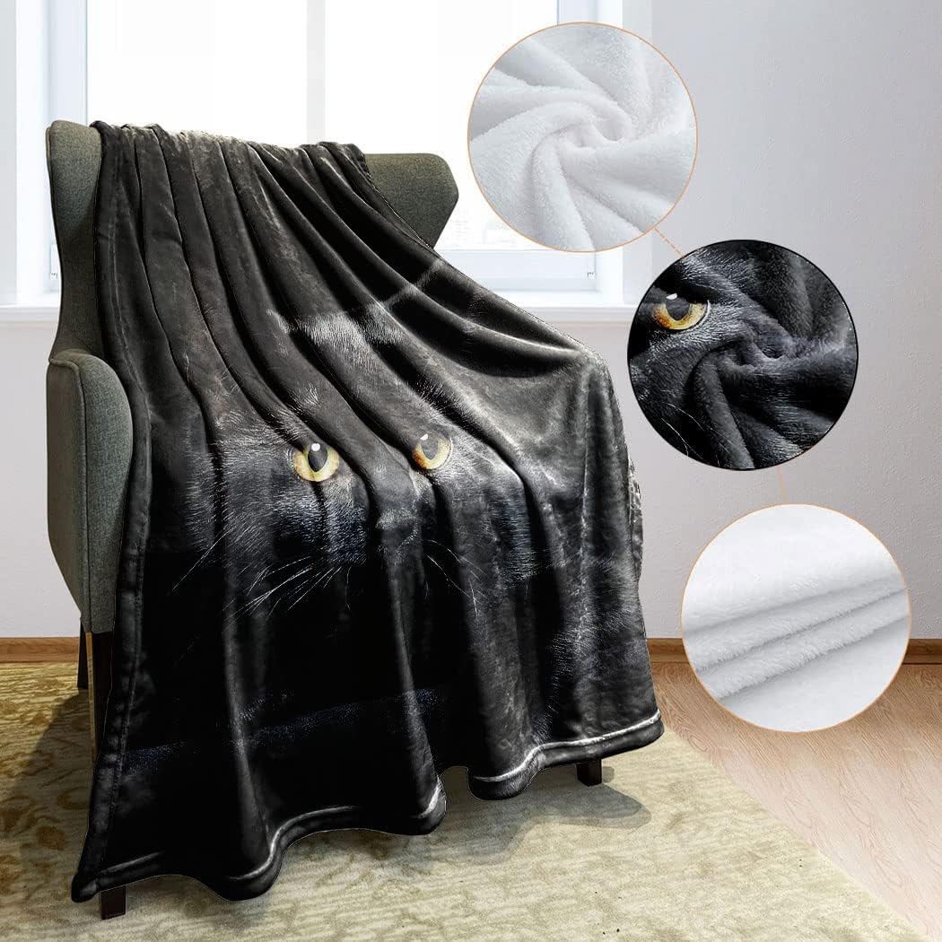 60"x80" Blanket Soft Fluffy Flannel Fleece Throw Black Cat